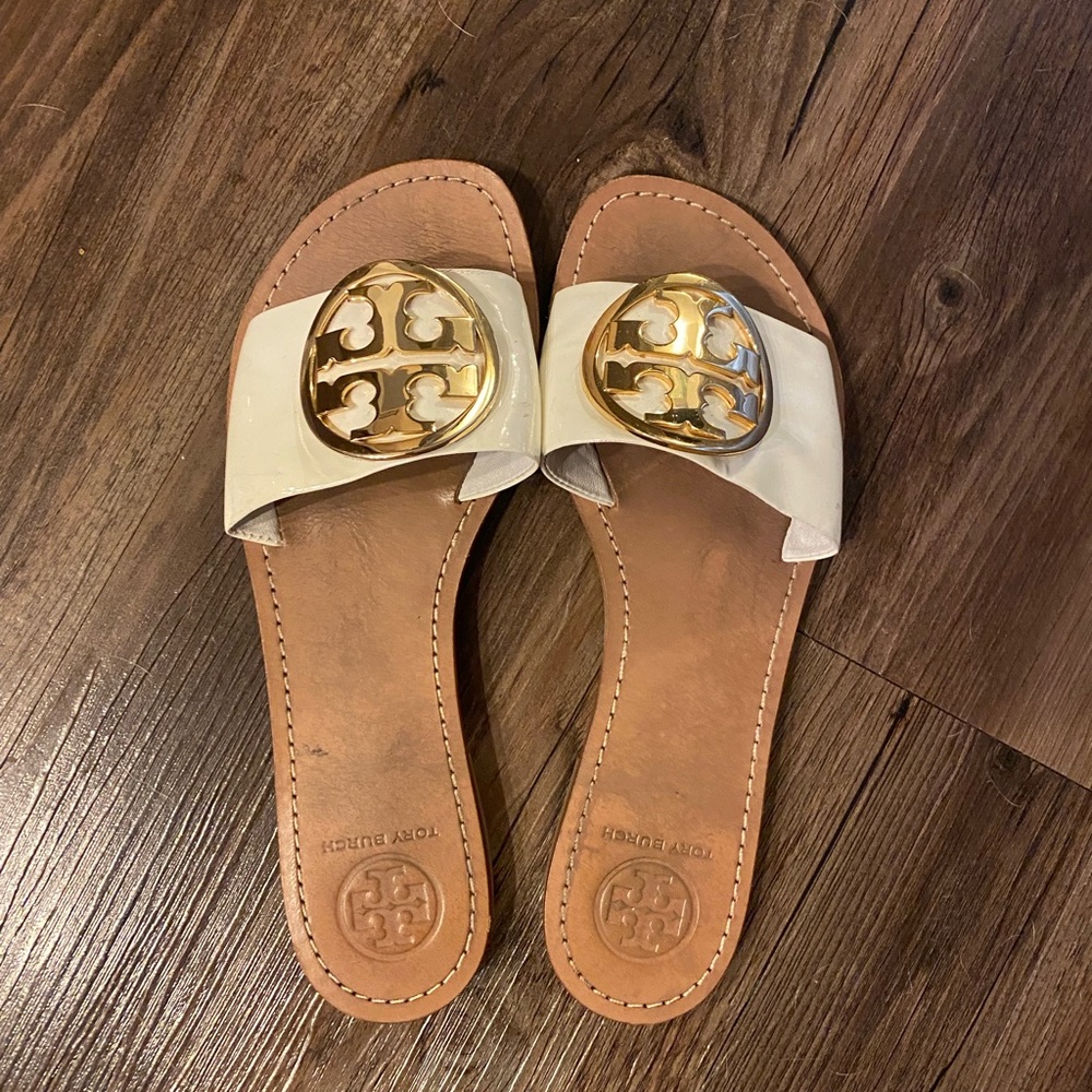 Tory Burch white sandals gold top